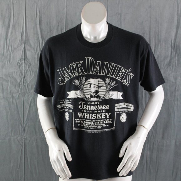 Vintage Graphic T-shir - Jack Daniel's Bottle Logo Novel Teez 1988- Men's Large - Picture 1 of 9
